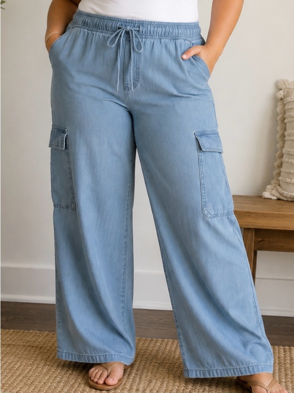 Social Standard By Sanctuary Cargo Pants XXL Blue Cotton Pull On Wide Leg